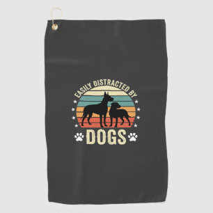 Easily Distracted by Dogs Vintage Retro Sunset Golf Towel