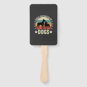 Easily Distracted by Dogs Vintage Retro Sunset Hand Fan
