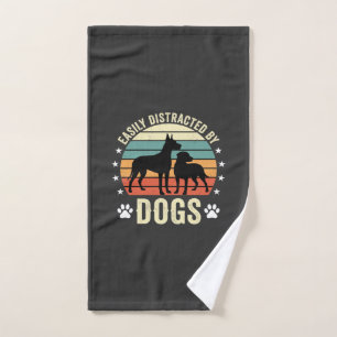 Easily Distracted by Dogs Vintage Retro Sunset Hand Towel