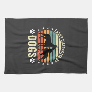 Easily Distracted by Dogs Vintage Retro Sunset Kitchen Towel