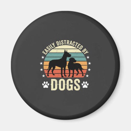 Easily Distracted by Dogs Vintage Retro Sunset Magnet