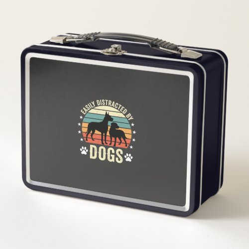 Easily Distracted by Dogs Vintage Retro Sunset Metal Lunch Box
