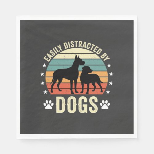Easily Distracted by Dogs Vintage Retro Sunset Napkins
