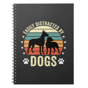 Easily Distracted by Dogs Vintage Retro Sunset Notebook