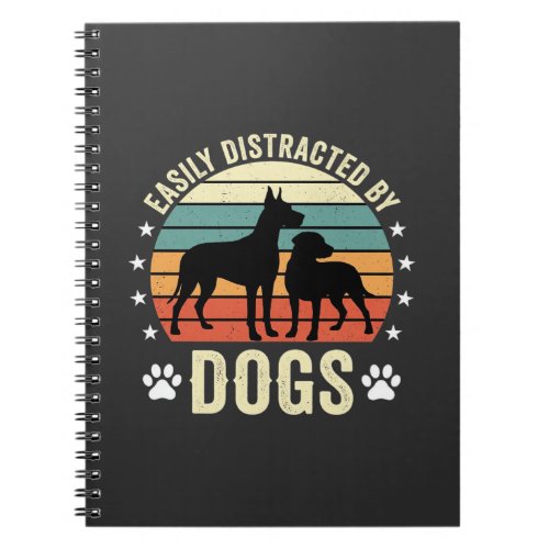 Easily Distracted by Dogs Vintage Retro Sunset Notebook