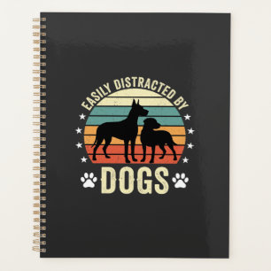 Easily Distracted by Dogs Vintage Retro Sunset Planner