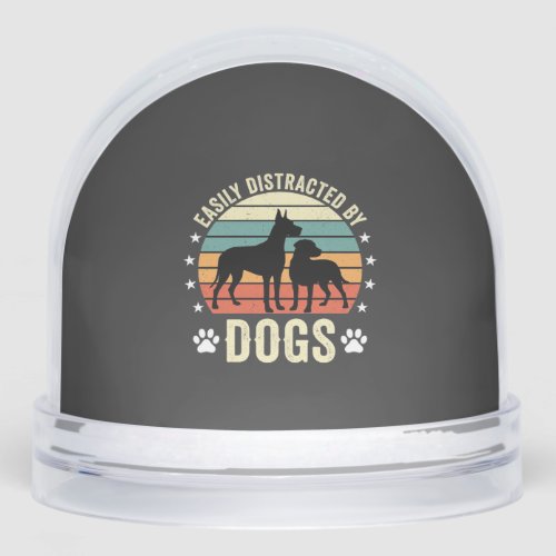 Easily Distracted by Dogs Vintage Retro Sunset Snow Globe