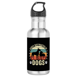 Easily Distracted by Dogs Vintage Retro Sunset Stainless Steel Water Bottle
