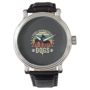 Easily Distracted by Dogs Vintage Retro Sunset Watch