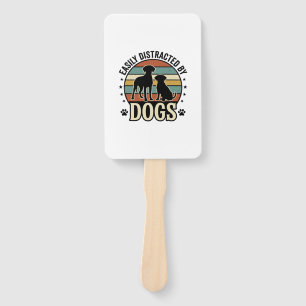 Easily Distracted by Dogs Vintage Silhouette Desig Hand Fan