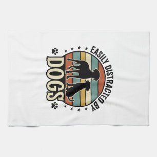 Easily Distracted by Dogs Vintage Silhouette Desig Kitchen Towel