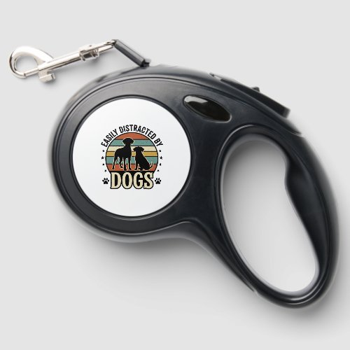Easily Distracted by Dogs Vintage Silhouette Desig Retractable Pet Leash