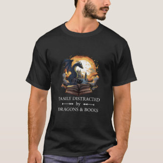 Easily Distracted by Dragon and Books Nerds Bookwo T-Shirt