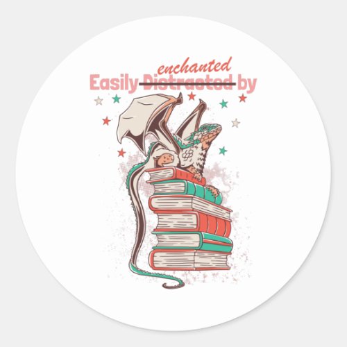 Easily Distracted by Dragons and Books Classic Round Sticker