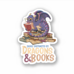 Easily Distracted By Dragons And Books Dragon Book Sticker