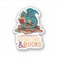 Easily Distracted By Dragons And Books Dragon Book Sticker