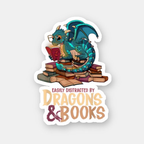 Easily Distracted By Dragons And Books Dragon Book Sticker