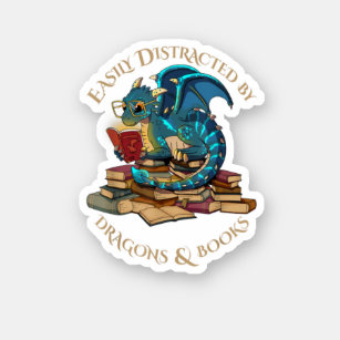 Easily Distracted By Dragons And Books Gift Nerd D Sticker