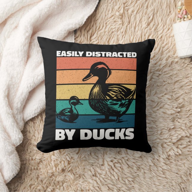 Easily Distracted By Ducks Lover Cool Farming Duck Throw Pillow (Blanket)
