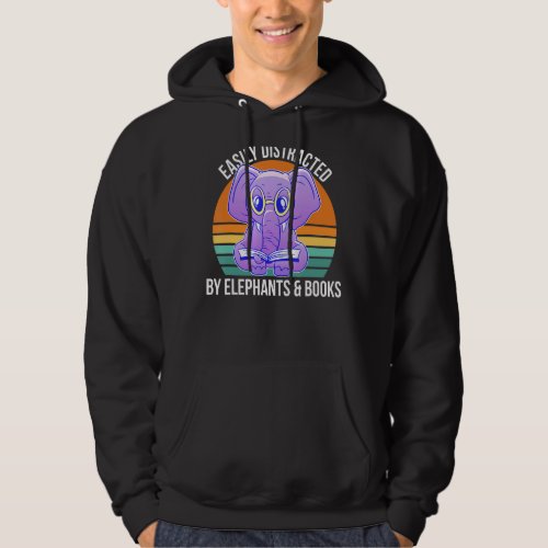 Easily Distracted By Elephants and Books Reading E Hoodie