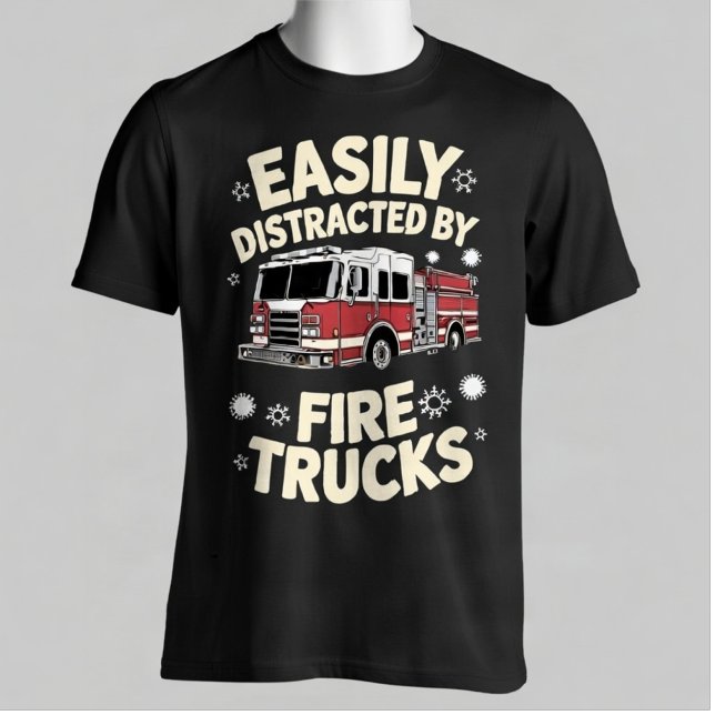 Easily Distracted By Fire Trucks Funny Firefighter T-Shirt (Creator Uploaded)