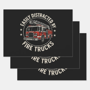 Easily Distracted By Fire Trucks Wrapping Paper Sheets