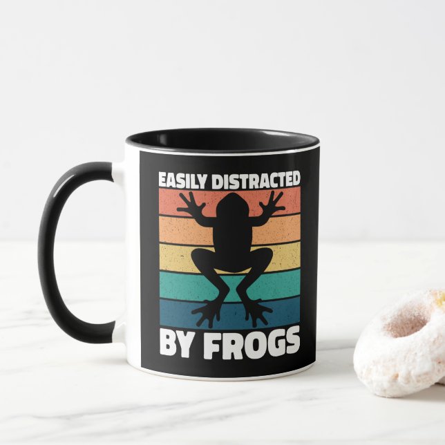 Easily Distracted By Frogs Lovers Colorful Design  Mug (With Donut)