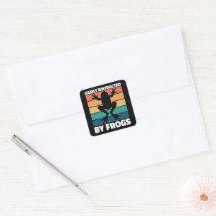 Easily Distracted By Frogs Lovers Colorful Design Square Sticker