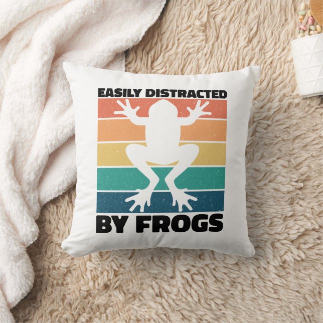 Easily Distracted By Frogs Lovers Cool Froggy  Throw Pillow (Blanket)