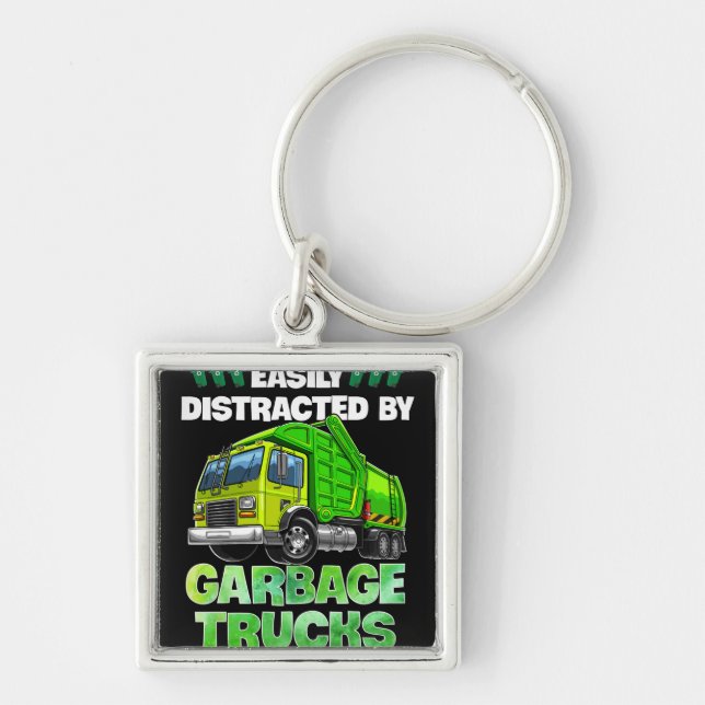 Easily Distracted By Garbage Trucks Funny Gift Keychain (Front)
