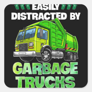 Easily Distracted By Garbage Trucks Funny Gift Square Sticker