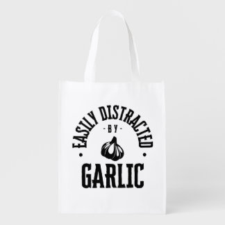 Easily Distracted by Garlic – Funny Foodie Grocery Bag