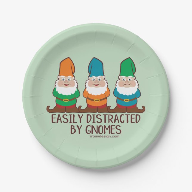 Easily Distracted by Gnomes Paper Plates (Front)