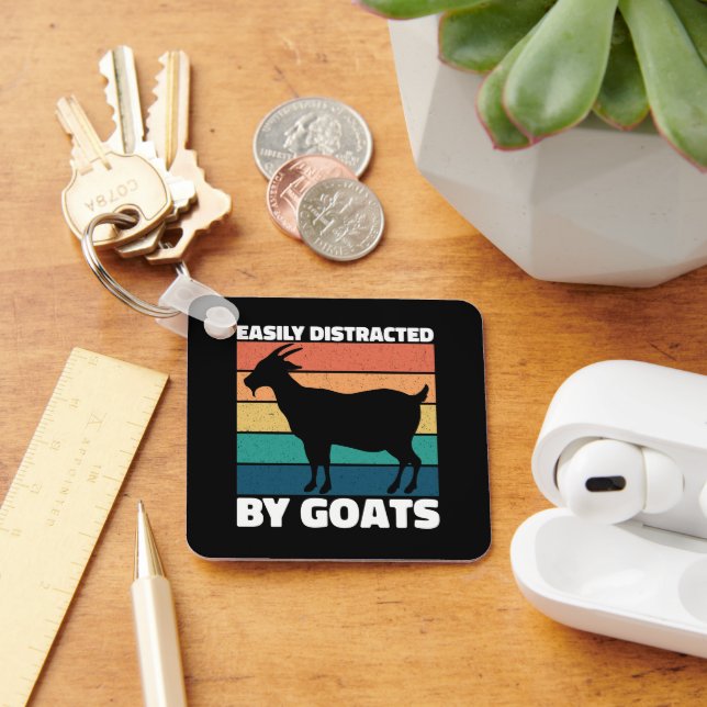 Easily Distracted By Goats Cute Farming Lover Cool Keychain (Desk)