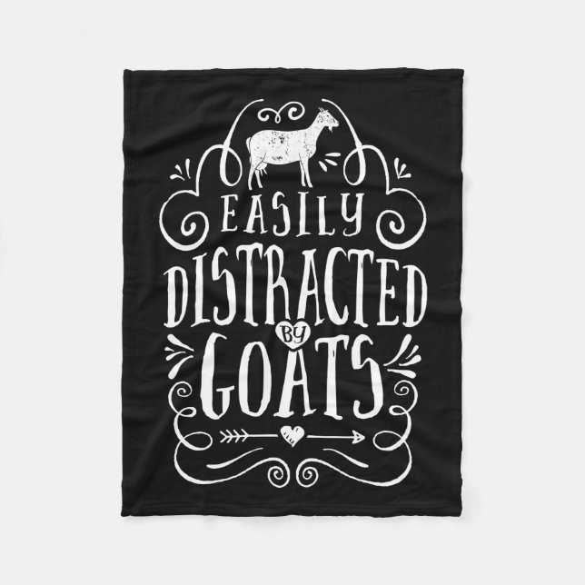 Easily Distracted By Goats Funny Goat Lover Gifts Fleece Blanket (Front)