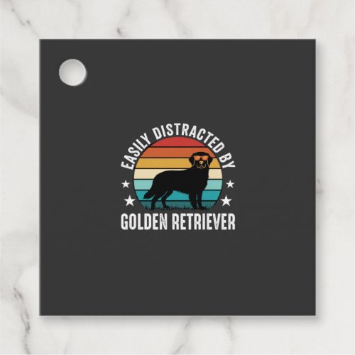 Easily Distracted by Golden Retriever Retro Sunset Favor Tags