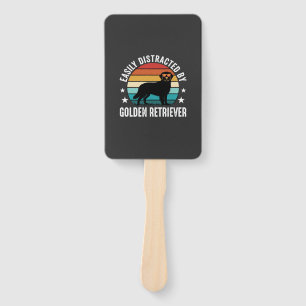 Easily Distracted by Golden Retriever Retro Sunset Hand Fan