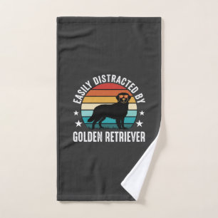 Easily Distracted by Golden Retriever Retro Sunset Hand Towel