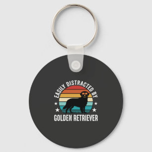 Easily Distracted by Golden Retriever Retro Sunset Keychain