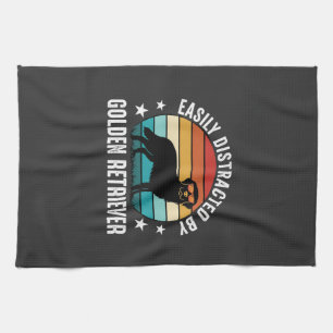 Easily Distracted by Golden Retriever Retro Sunset Kitchen Towel