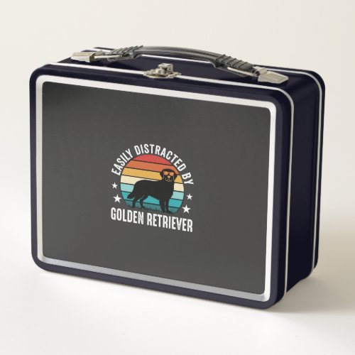 Easily Distracted by Golden Retriever Retro Sunset Metal Lunch Box