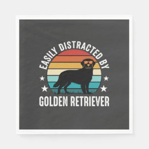 Easily Distracted by Golden Retriever Retro Sunset Napkins