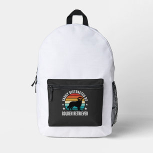 Easily Distracted by Golden Retriever Retro Sunset Printed Backpack