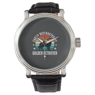 Easily Distracted by Golden Retriever Retro Sunset Watch