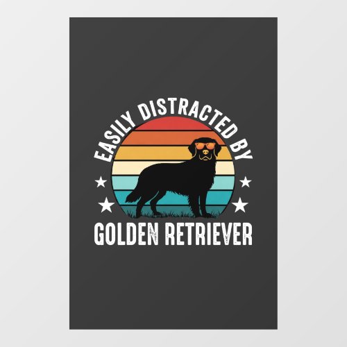 Easily Distracted by Golden Retriever Retro Sunset Window Cling