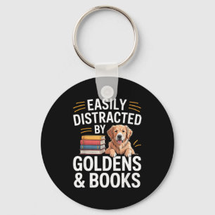 Easily Distracted By Goldens &amp; Books - Golden  Keychain