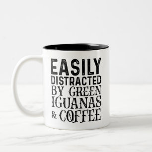 Easily Distracted By Green Iguanas And Coffee Two-Tone Coffee Mug