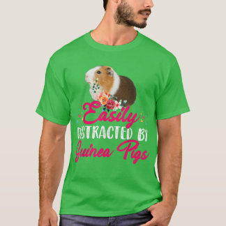Easily Distracted By Guinea Pigs Floral Flower Gui T-Shirt