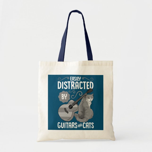 Easily Distracted by Guitars and Cats Cat Guitar Tote Bag (Front)