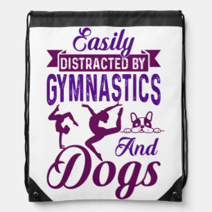 Easily Distracted By Gymnastics and Dogs Drawstring Bag